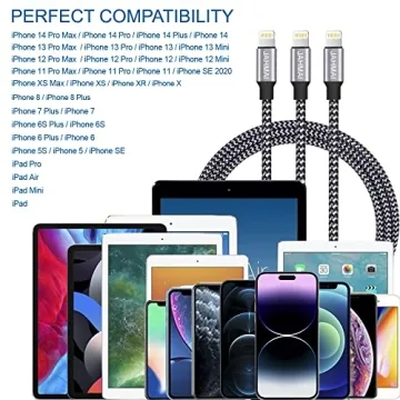 JAHMAI 6ft Phone Charger 3-Pack Durable Nylon Braided