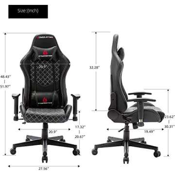 Gaming Desk Chair, Reclining Ergonomic Leather Computer Chair, Racing Style Gaming Chair for Adults, Height Adjustment Chair, Swivel Gamer Chairs with Headrest Armrest and Lumbar Support