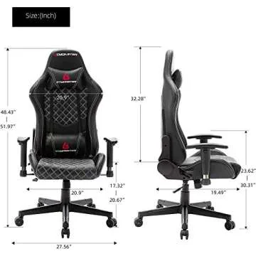 Gaming Desk Chair, Reclining Ergonomic Leather Computer Chair, Racing Style Gaming Chair for Adults, Height Adjustment Chair, Swivel Gamer Chairs with Headrest Armrest and Lumbar Support