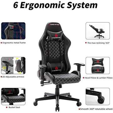 Gaming Desk Chair, Reclining Ergonomic Leather Computer Chair, Racing Style Gaming Chair for Adults, Height Adjustment Chair, Swivel Gamer Chairs with Headrest Armrest and Lumbar Support