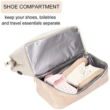 MINKARS Weekender Bag with Shoe Compartment Travel Duffle, Personal Item 17 Inch, Beige