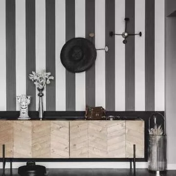 Cohoo Home Black and White Wallpaper Peel and Stick Striped Contact Paper for Cabinets Black and Whi...