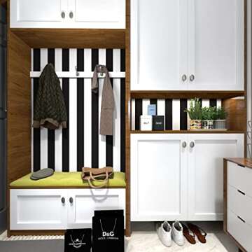 Cohoo Home Black and White Wallpaper Peel and Stick Striped Contact Paper for Cabinets Black and White Contact Paper Modern Self-Adhesive Removable Wallpaper Bedroom Bathroom Waterproof 197inL 18inW