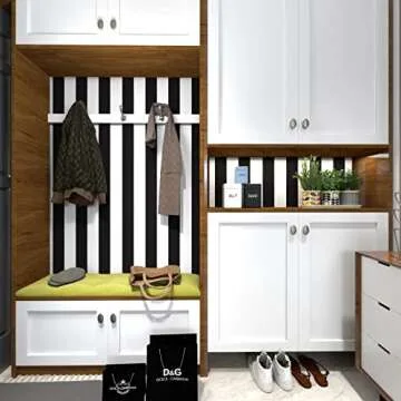 Cohoo Home Black and White Wallpaper Peel and Stick Striped Contact Paper for Cabinets Black and White Contact Paper Modern Self-Adhesive Removable Wallpaper Bedroom Bathroom Waterproof 197inL 18inW