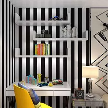 Cohoo Home Black and White Wallpaper Peel and Stick Striped Contact Paper for Cabinets Black and White Contact Paper Modern Self-Adhesive Removable Wallpaper Bedroom Bathroom Waterproof 197inL 18inW
