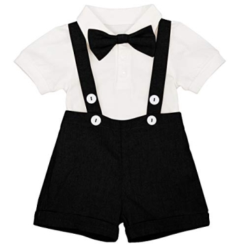 Baby Boys Formal Suit Gentleman Bowtie Romper Suspenders Shorts Wedding Tuxedo Outfit Cake Smash Chr...