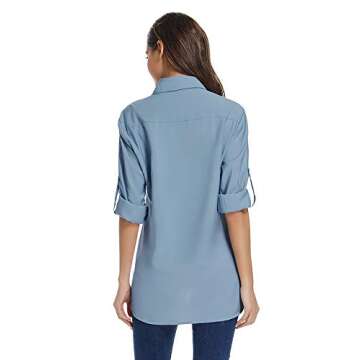 Women's UPF 50 Long Sleeve Quick Dry Sun Protection Shirt for Outdoor Adventure (5019 Blue, Medium)