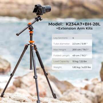 K&F Concept 78 inch DSLR Camera Tripods with Magnesium Alloy Rotatable Multi-Angle Center Column,Loa...