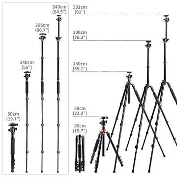 K&F Concept 78 inch DSLR Camera Tripods with Magnesium Alloy Rotatable Multi-Angle Center Column,Load Capacity up to 22lbs/10kg K234A7+BH-28L+Extension Arm Kits