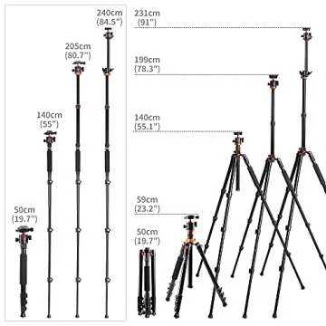 K&F Concept 78 inch DSLR Camera Tripods with Magnesium Alloy Rotatable Multi-Angle Center Column,Load Capacity up to 22lbs/10kg K234A7+BH-28L+Extension Arm Kits