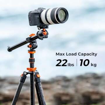 K&F Concept 78 inch DSLR Camera Tripods with Magnesium Alloy Rotatable Multi-Angle Center Column,Load Capacity up to 22lbs/10kg K234A7+BH-28L+Extension Arm Kits