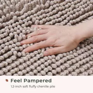 FRESHMINT Chenille Bathroom Rugs Mat 32"x20", Non-Slip Bath Mat for Bathroom Floor & Bathtub, Washable Shower Shag Bath Rugs, Soft Fluffy Thick Water Absorbent Microfiber Shower Mat, Taupe Heather