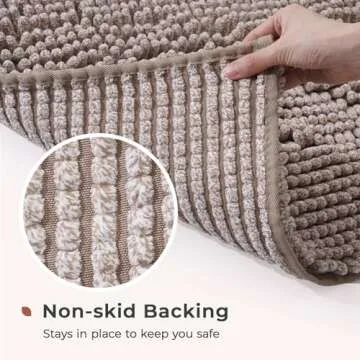 FRESHMINT Chenille Bathroom Rugs Mat 32"x20", Non-Slip Bath Mat for Bathroom Floor & Bathtub, Washable Shower Shag Bath Rugs, Soft Fluffy Thick Water Absorbent Microfiber Shower Mat, Taupe Heather