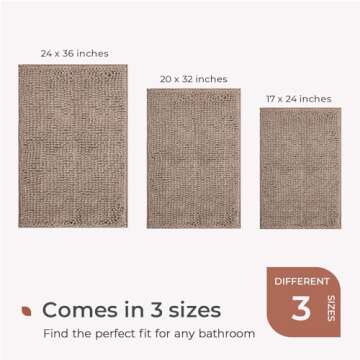 FRESHMINT Chenille Bathroom Rugs Mat 32"x20", Non-Slip Bath Mat for Bathroom Floor & Bathtub, Washable Shower Shag Bath Rugs, Soft Fluffy Thick Water Absorbent Microfiber Shower Mat, Taupe Heather
