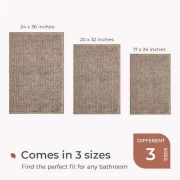 FRESHMINT Chenille Bathroom Rugs Mat 32"x20", Non-Slip Bath Mat for Bathroom Floor & Bathtub, Washable Shower Shag Bath Rugs, Soft Fluffy Thick Water Absorbent Microfiber Shower Mat, Taupe Heather