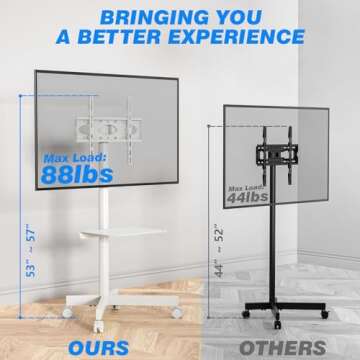 Mobile TV Cart for 23-60 Inch LCD LED Flat Panel Curved Screen TVs up to 88 lbs, Height Adjustable S...