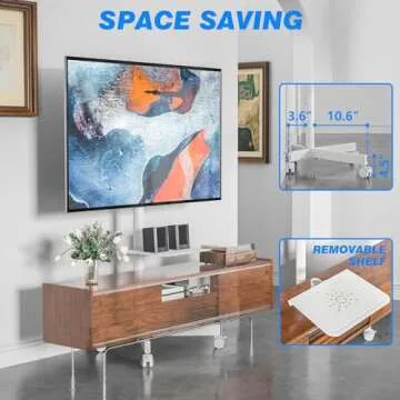 Mobile TV Cart for 23-60 Inch LCD LED Flat Panel Curved Screen TVs up to 88 lbs, Height Adjustable Shelf Rolling Floor Stand with Wheels, Movable Portable TV Stand, Max VESA 400x400mm, White