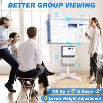 Mobile TV Cart for 23-60 Inch LCD LED Flat Panel Curved Screen TVs up to 88 lbs, Height Adjustable Shelf Rolling Floor Stand with Wheels, Movable Portable TV Stand, Max VESA 400x400mm, White