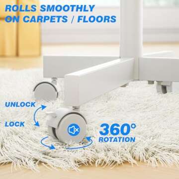 Mobile TV Cart for 23-60 Inch LCD LED Flat Panel Curved Screen TVs up to 88 lbs, Height Adjustable Shelf Rolling Floor Stand with Wheels, Movable Portable TV Stand, Max VESA 400x400mm, White