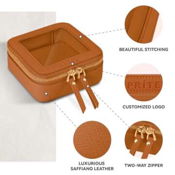 Prite Small Makeup Bag for Women Portable Clear Makeup Bag Cute Mini Waterproof Travel Cosmetic Bag with Gold Zipper for Car Essentials(Brown)