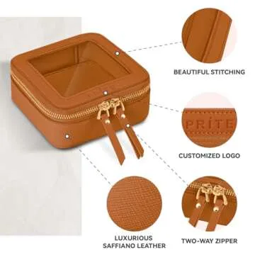 Prite Small Makeup Bag for Women Portable Clear Makeup Bag Cute Mini Waterproof Travel Cosmetic Bag with Gold Zipper for Car Essentials(Brown)