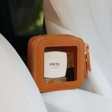 Prite Small Makeup Bag for Women Portable Clear Makeup Bag Cute Mini Waterproof Travel Cosmetic Bag with Gold Zipper for Car Essentials(Brown)