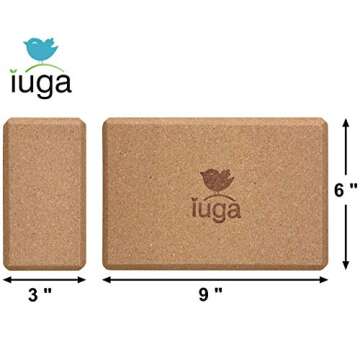 IUGA Yoga Blocks 2 Pack With Strap Non Slip High Density 9"x6"x3" Solid & Cork Yoga Block With Yoga ...
