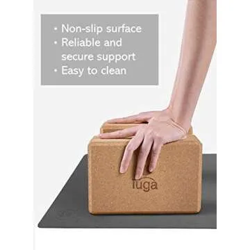 IUGA Yoga Blocks 2 Pack With Strap Non Slip High Density 9"x6"x3" Solid & Cork Yoga Block With Yoga Strap to Improve Strength Balance for Yoga Pilates Meditation