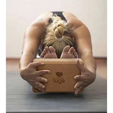 IUGA Yoga Blocks 2 Pack With Strap Non Slip High Density 9"x6"x3" Solid & Cork Yoga Block With Yoga Strap to Improve Strength Balance for Yoga Pilates Meditation