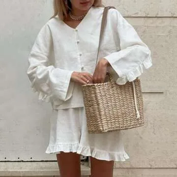 XBTCLXEBCO Stylish 2 Piece Linen Outfit Set for Women