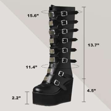 CELNEPHO Womens Chunky Platform Knee High Boots High Heel Round-Toe Zip Punk Goth Mid Calf Combat Boots For Women