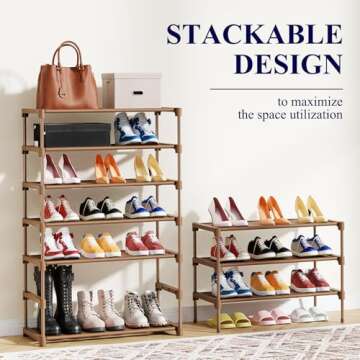 Kitsure Shoe Rack - Premium Non-Woven Shoe Rack Shelf, Shoe Organizer for Closet, Entryway, Garage & Corridor, Sturdy & Durable Long Stackable Shoe Shelves, Medium, Brown