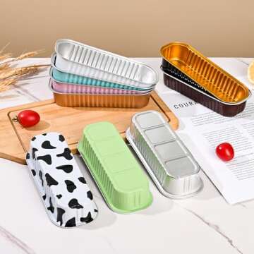 Findful Mini Loaf Baking Pans with Lids and Spoons (50 Pack, 6.8oz) Rectangle Aluminum Foil Baking P...