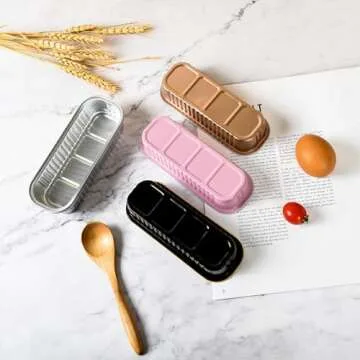 Findful Mini Loaf Baking Pans with Lids and Spoons (50 Pack, 6.8oz) Rectangle Aluminum Foil Baking Pans Tins Containers - Cupcake Containers Wrappers Cheesecake Creme Brulee Ramekins