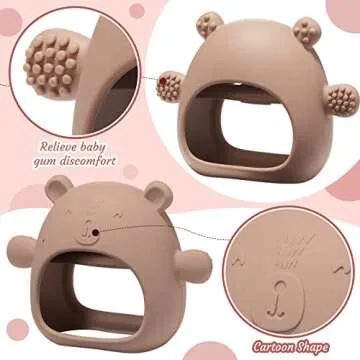 Chumia 3 Pack Teething Toys for Babies 0-6 Months Silicone Hand Teethers Baby Anti Dropping Hand Pacifiers Infant Chew Toys for Sucking Needs(Caramel, Red, Pink)