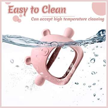 Chumia 3 Pack Teething Toys for Babies 0-6 Months Silicone Hand Teethers Baby Anti Dropping Hand Pacifiers Infant Chew Toys for Sucking Needs(Caramel, Red, Pink)