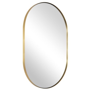 ANDY STAR Oval Gold Mirror, 20x33’’ Oval Brass Mirror Stainless Steel Metal Frame Mirror for Bat...