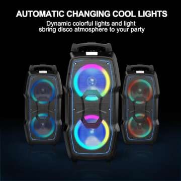 VeGue Karaoke Machine, Wireless Bluetooth PA System for Adults & Kids with Dual 8'' Subwoofers, 2 UHF Wireless Mics, Colorful LED Lights, Ideal for Home Karaoke, Party, Stage Performance (VS-0808)