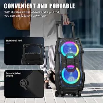 VeGue Karaoke Machine, Wireless Bluetooth PA System for Adults & Kids with Dual 8'' Subwoofers, 2 UHF Wireless Mics, Colorful LED Lights, Ideal for Home Karaoke, Party, Stage Performance (VS-0808)