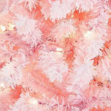 Yaheetech 9ft Pre-lit Artificial Christmas Tree with Incandescent Warm White Lights, Snow Flocked Full Prelighted Xmas Tree with 2084 Branch Tips, 900 Incandescent Lights & Foldable Stand, Pink