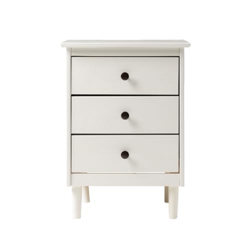 Walker Edison White Wood Nightstand 3 Drawer Bedside Table