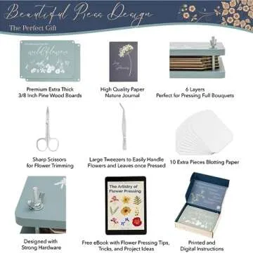 Hygge & Sage Extra Large Wooden Flower Press Artistry Kit with Nature Journal | 6-Layer, 8 x 11 Inch Flower Pressing Kit for Adults with Extra Blotting Paper, Scissors, Tweezers and Bonus Ebook