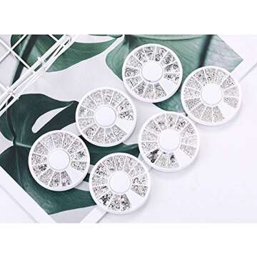 6 Boxes Nail Studs for Women 3D Nail Art Charms Accessories Metal Punk Star Moon Heart Triangle Square Rivet Gems Nail Art Jewels Decal for Girls Fingernails & Toenails Decorations Tips Manicure-Silve