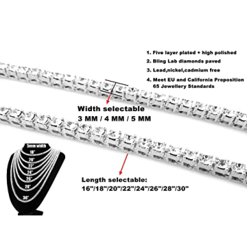 HH BLING EMPIRE Diamond Tennis Chain Necklace for Men Women