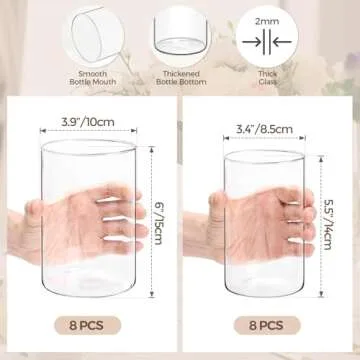 ComSaf Glass Cylinder Vases Pack of 16, Clear Bud Vases for Centerpieces, Wedding Decoration, 5.5 in...