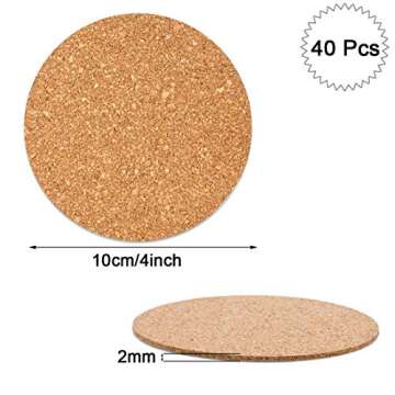 Self-Adhesive Cork Circle 40 PCS 4 Inch Diameter Cork Mats Cork Backing Sheets with Strong Adhesive-...