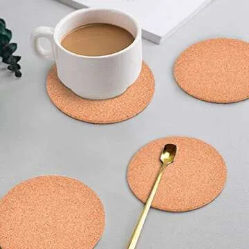Self-Adhesive Cork Circle 40 PCS 4 Inch Diameter Cork Mats Cork Backing Sheets with Strong Adhesive-Backed for Coasters Wall Decor and DIY Crafts