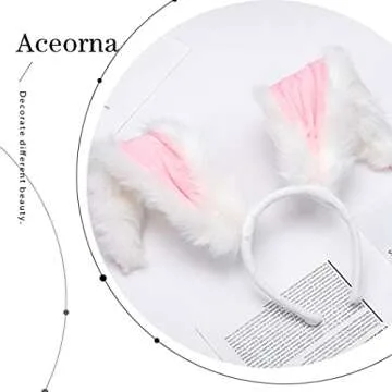 Bunny Ears Headbands Furry Rabbit Ear Headband Party Prom Cosplay Headwear Costume Hair Accessories for Women (White)