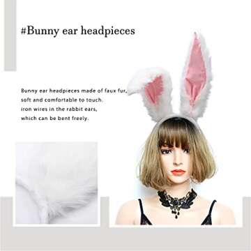 Bunny Ears Headbands Furry Rabbit Ear Headband Party Prom Cosplay Headwear Costume Hair Accessories for Women (White)