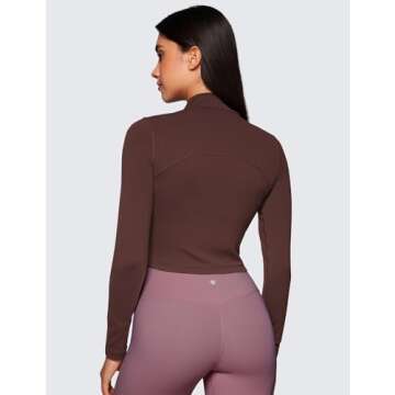 CRZ YOGA Womens Butterluxe Mock Turtleneck Long Sleeves Crop Tops Slim Fit Workout Casual T-Shirt Ba...